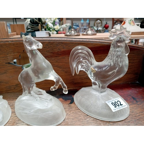 902 - A French crystal glass cockerel & 3 others