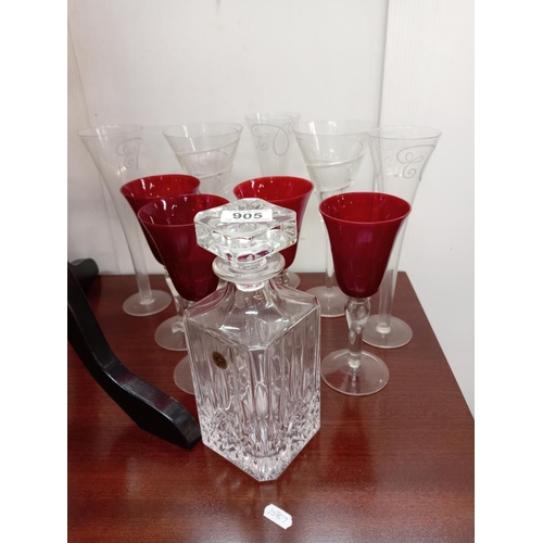 905 - A Royal Crystal Rock decanter & various stemmed glasses