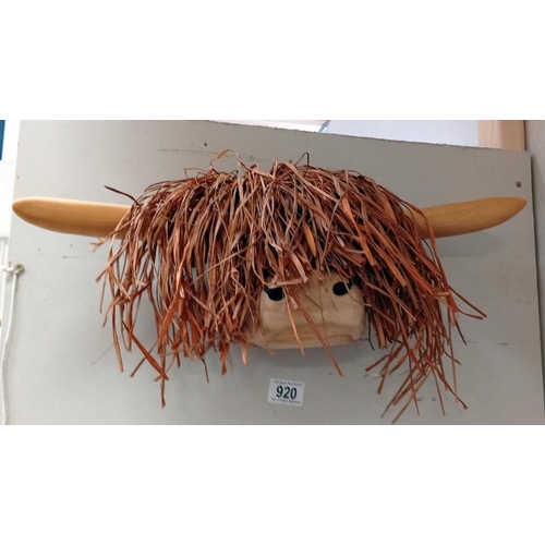 920 - A wooden Highland Cattle wall hanging