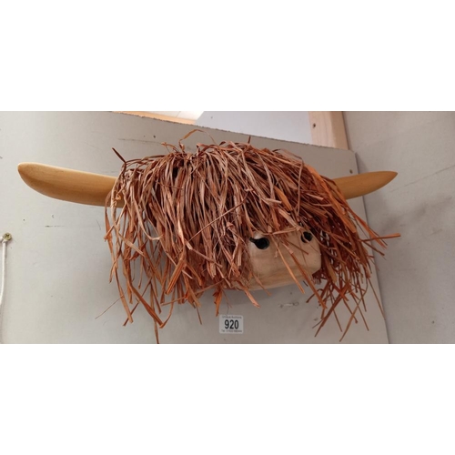 920 - A wooden Highland Cattle wall hanging