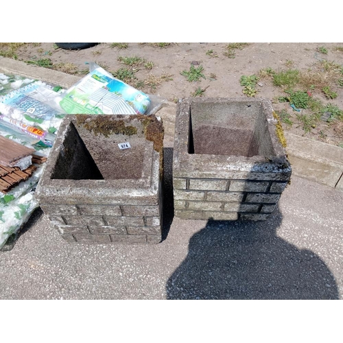 974 - 2 Concrete brick effect planters