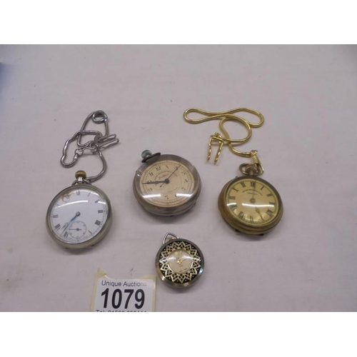 1079 - Two pocket watches, a stop watch and a fob watch.