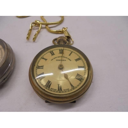 1079 - Two pocket watches, a stop watch and a fob watch.