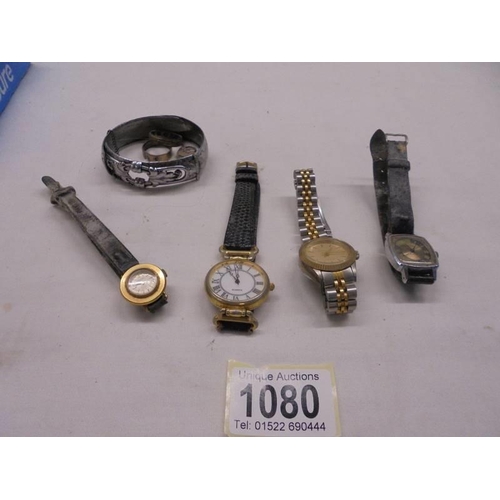 1080 - Four old ladies wrist watches etc.,