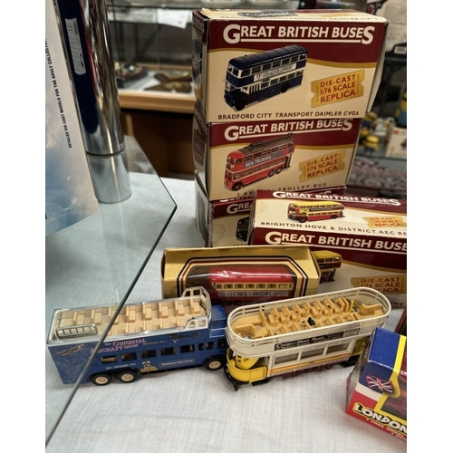 107 - A quantity of Great British buses including Matchbox, Yesteryear etc