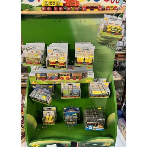 109 - A shop display stand by Big Jigs Rail with contents of rolling stock