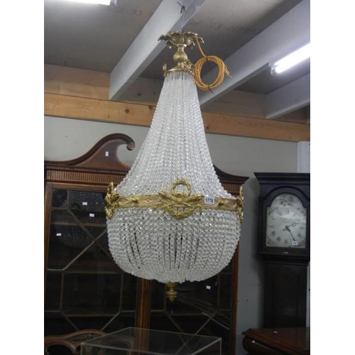 1776 - A mid 20th century brass and glass 'basket' chandelier, COLLECT ONLY.