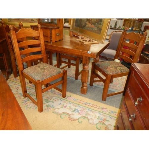 1787 - A heavy thick top oak dining table (200 x 82 cm) together with a set of six chairs. COLLECT ONLY.