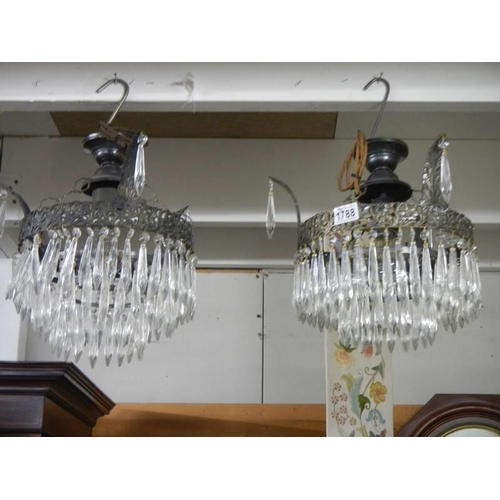 1788 - A pair of 20th century brass and glass chandeliers. COLLECT ONLY.