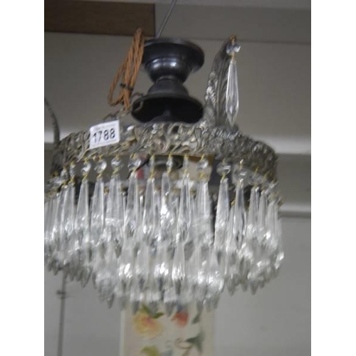 1788 - A pair of 20th century brass and glass chandeliers. COLLECT ONLY.