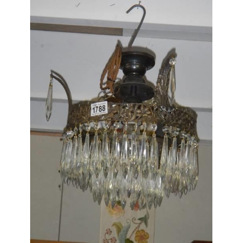 1788 - A pair of 20th century brass and glass chandeliers. COLLECT ONLY.