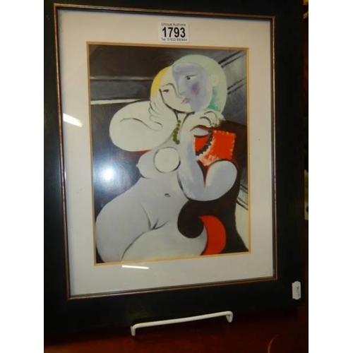 1793 - A framed and glazed 20th century modern watercolour painting, unsigned, COLLECT ONLY.