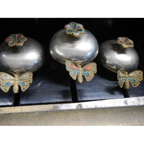 1810 - A Victorian music box on three bells with butterflies, in working order.