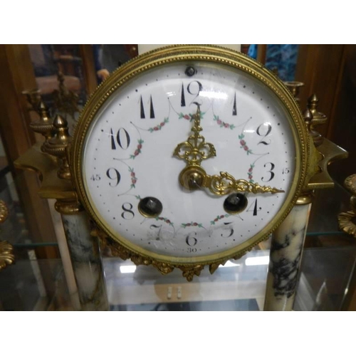 1831 - A three peice clock garniture with silk suspension, COLLECT ONLY.