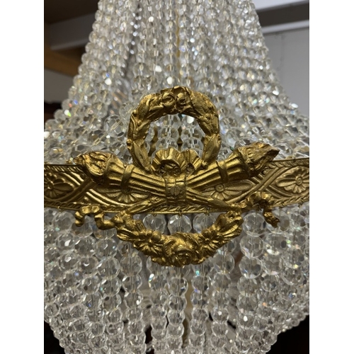 1776 - A mid 20th century brass and glass 'basket' chandelier, COLLECT ONLY.