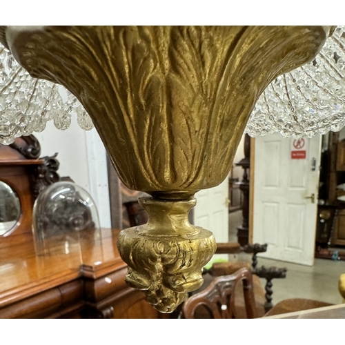 1776 - A mid 20th century brass and glass 'basket' chandelier, COLLECT ONLY.