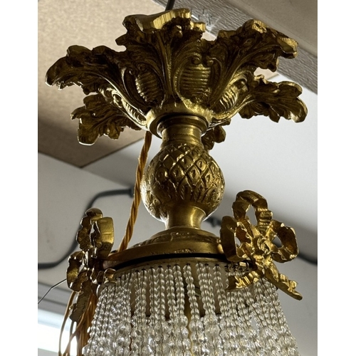 1776 - A mid 20th century brass and glass 'basket' chandelier, COLLECT ONLY.