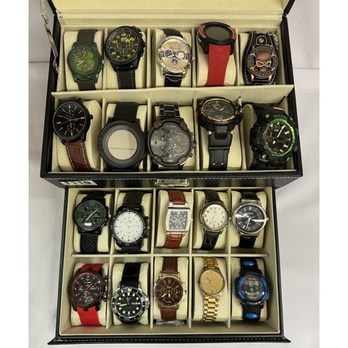 1119 - A case of twenty assorted gent's watches, some working