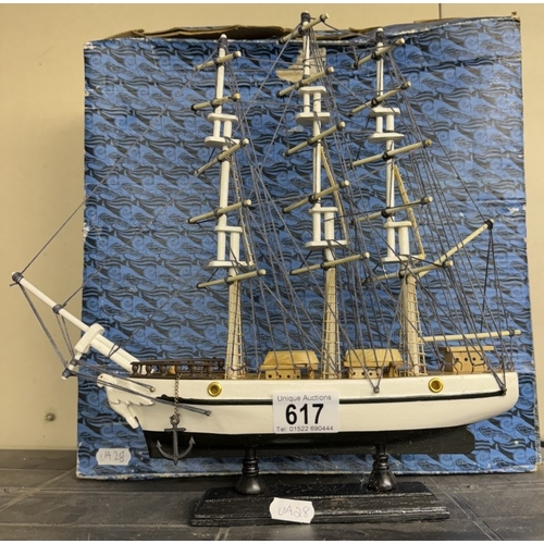 617 - A wooden sailing ship in box