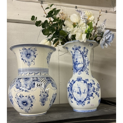 647 - A blue & white vase with Dutch scenes and 1 other