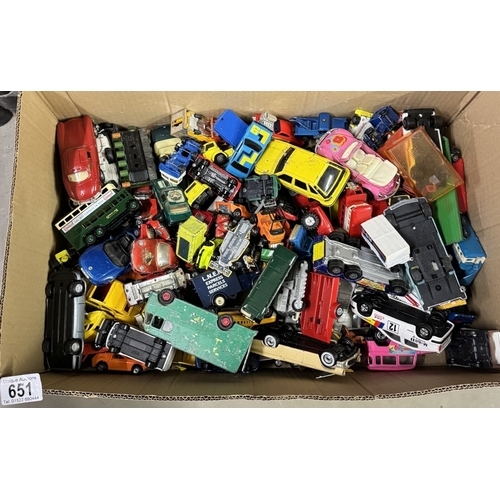 651 - A large box of mixed play worn diecast