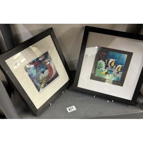 671 - 2 modern framed prints including angel fish