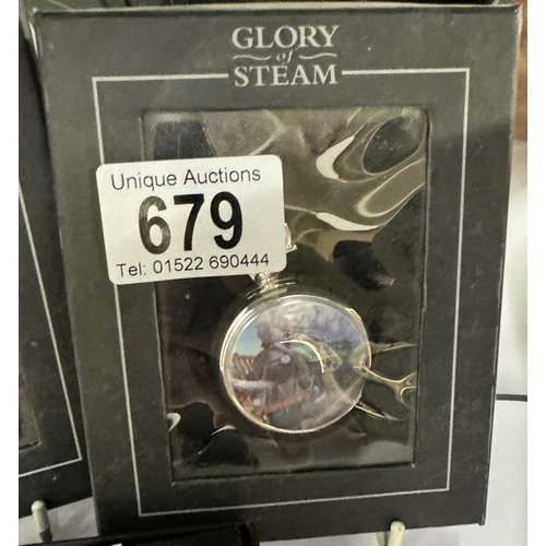 679 - 2 Glory Of Steam pocket watches & A pair of cufflinks