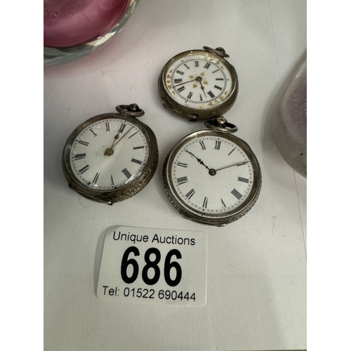 686 - 3 Continental silver 935 ladies pocket watches