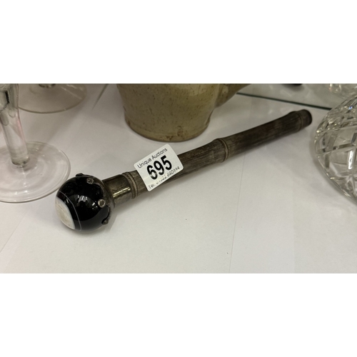 695 - A silver mounted polished stone walking stick mount