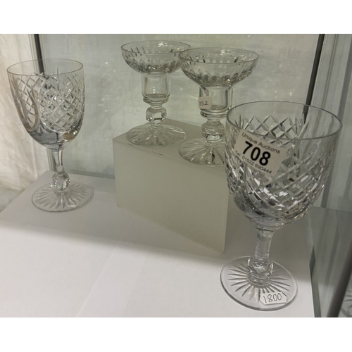 708 - A pair of cut glass wine glasses & two others