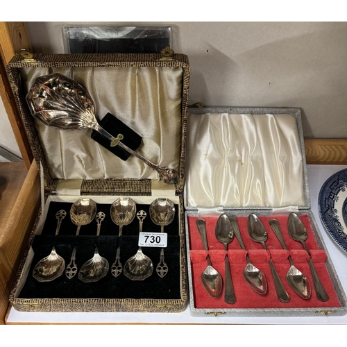 730 - 2 Silver plate spoon sets & 1 other