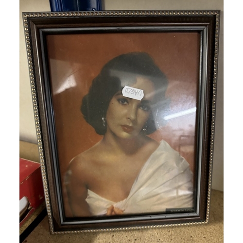 742 - 3 framed & glazed photos of Elizabeth Taylor etc & A 'Not So Dusty' film advert