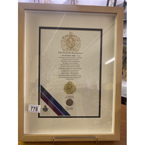 778 - 2 framed and glazed certificates Liberation of the Falkland Islands 1982 and The Oath of Allegiance ... 