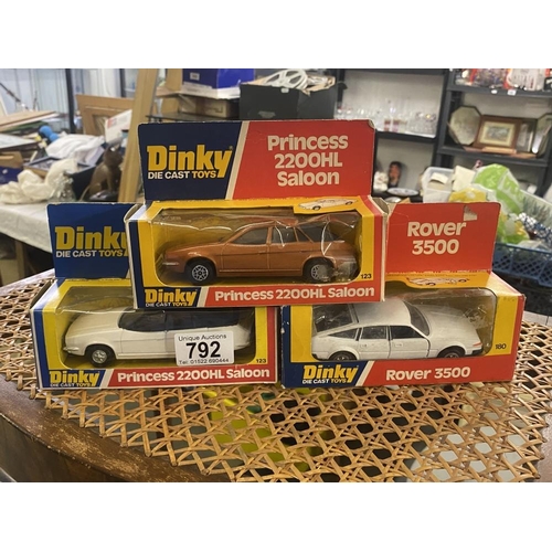 792 - 3 1970s boxed Dinky cars. 2 x 123 Princess & 1 x 180 Rover SD1