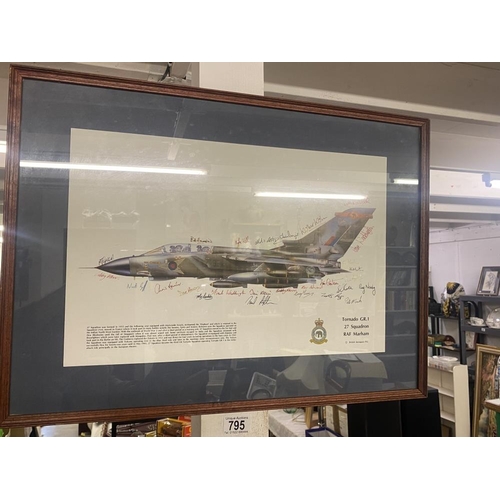 795 - A framed and glazed Tornado print with multiple signatures (a GR 1 27 SQDN of RAF Marham)