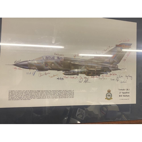 795 - A framed and glazed Tornado print with multiple signatures (a GR 1 27 SQDN of RAF Marham)