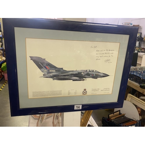 796 - A framed and glazed Tornado print with a signed dedication (a GR 1 Tornado RAF Laarbruch)