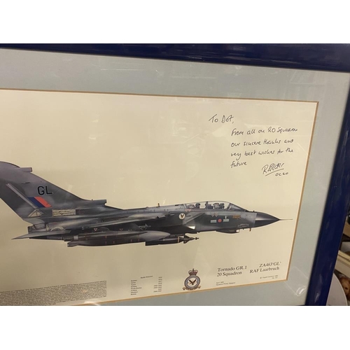 796 - A framed and glazed Tornado print with a signed dedication (a GR 1 Tornado RAF Laarbruch)