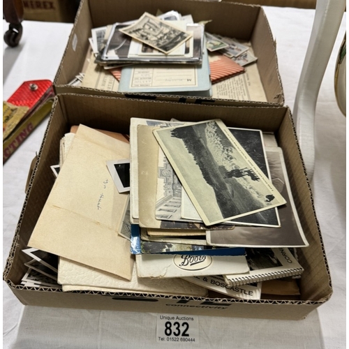 832 - A box of black and white photos, negatives, postcards  etc