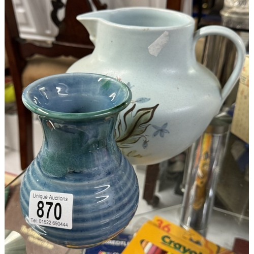 870 - A Buchan Portabello Scotland stoneware jug and a Cornish Lamorna studio pottery vase