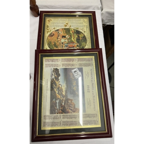 875 - 2 framed French replica calendar prints 1942 and 1937