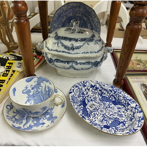 876 - A large Royal Worcester blue and white Chinese dragon cup and saucer plus Booths tureen, Victorian P... 