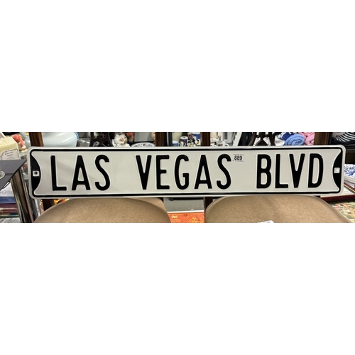 889 - A Las Vegas Blvd pressed metal retro road sign 91cm x 15cm