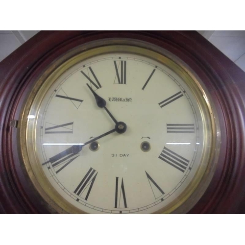 601 - A mahogany 31 day drop dial regulator wall clock, COLLECT ONLY.