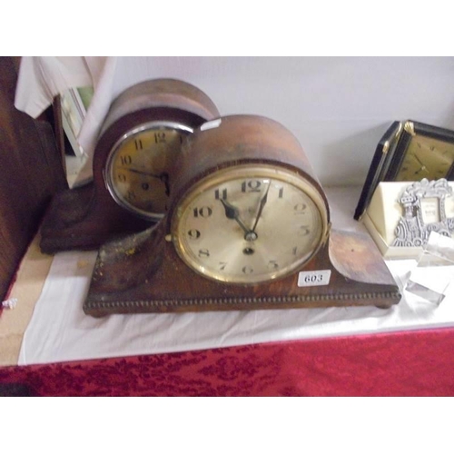 603 - Two 'Napoleon' hat mantel clocks, a/f.