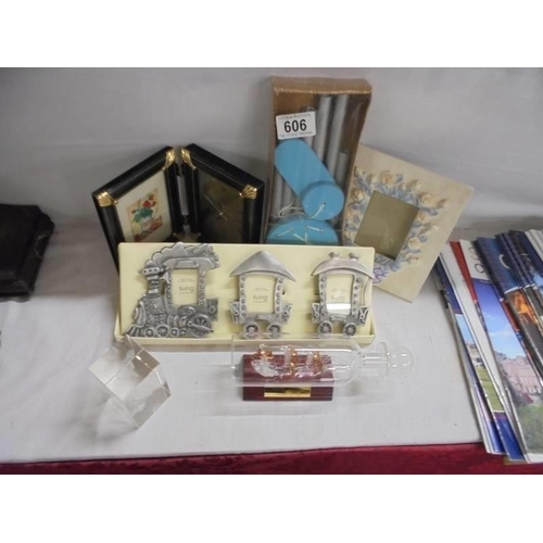 606 - A mixed lot including photo frames, Aynsley vase etc.,