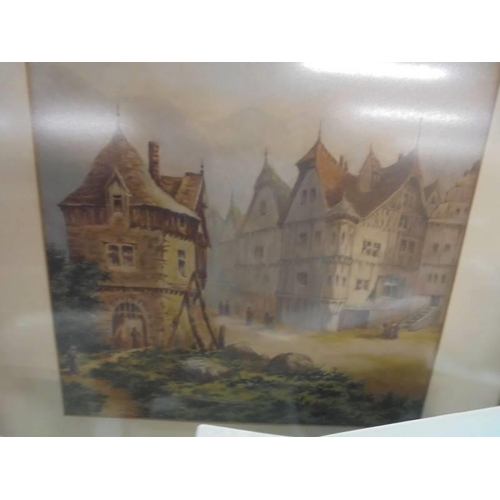 609 - A gilt framed and glazed medieval scene print, COLLECT ONLY