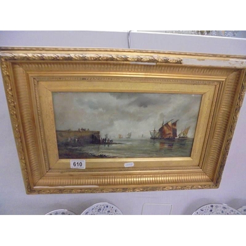 610 - A Victorian gilt framed oil on canvas seascape, COLLECT ONLY.