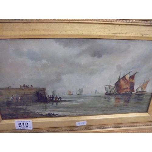 610 - A Victorian gilt framed oil on canvas seascape, COLLECT ONLY.