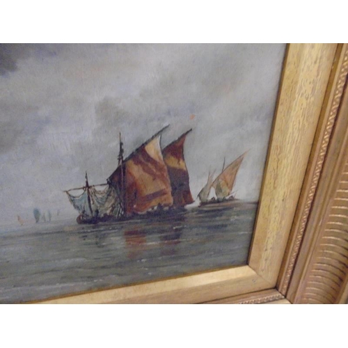 610 - A Victorian gilt framed oil on canvas seascape, COLLECT ONLY.